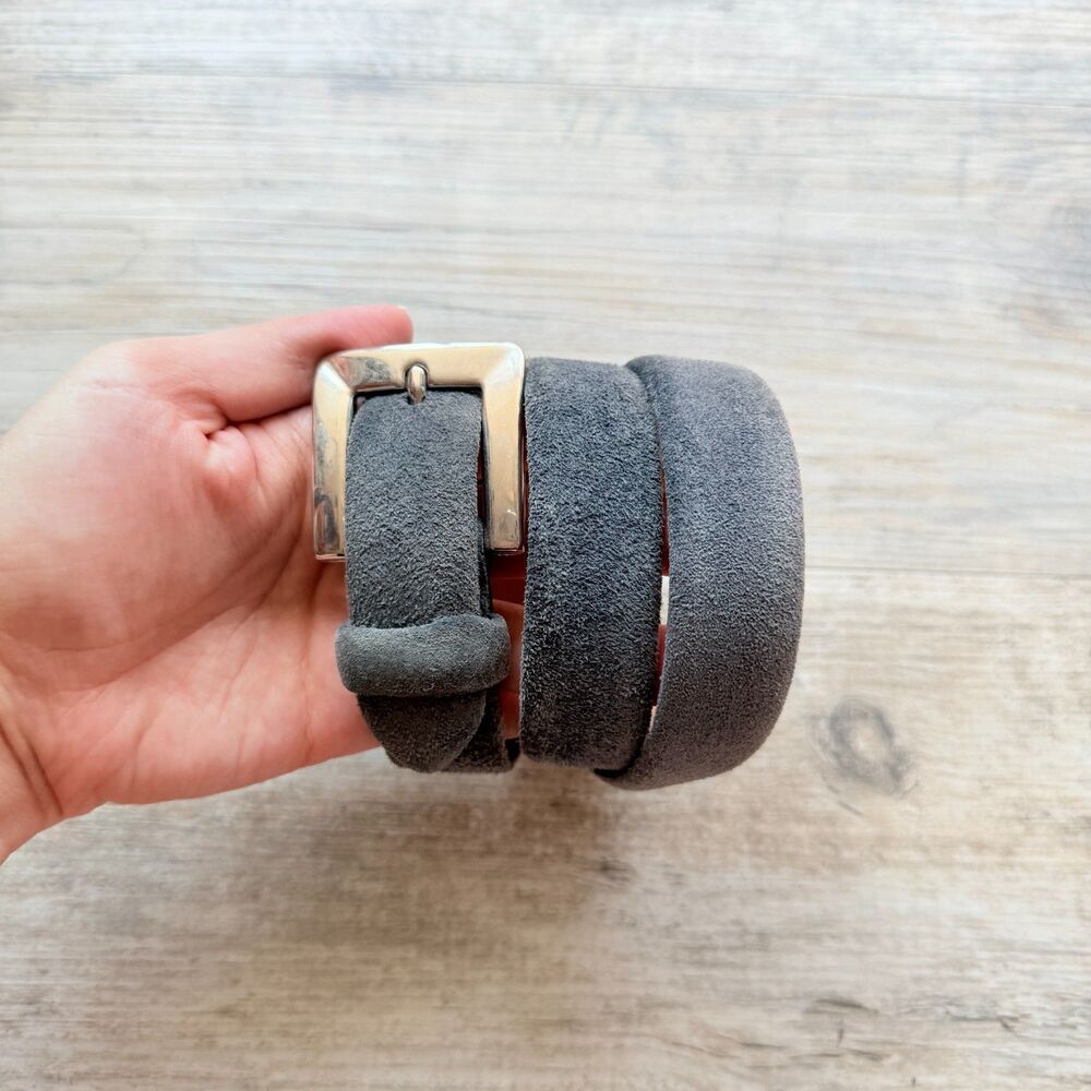 Vintage Lands End Gray Suede Leather Belt Size 26 USA Genuine Leather Silver